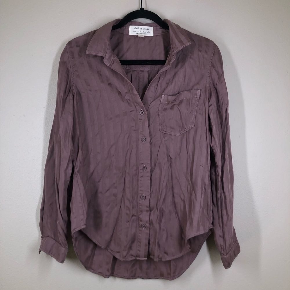 Cloth & Stone Grace Stripe Button Tencel Lyocell Shirt Top PJs Purple XS